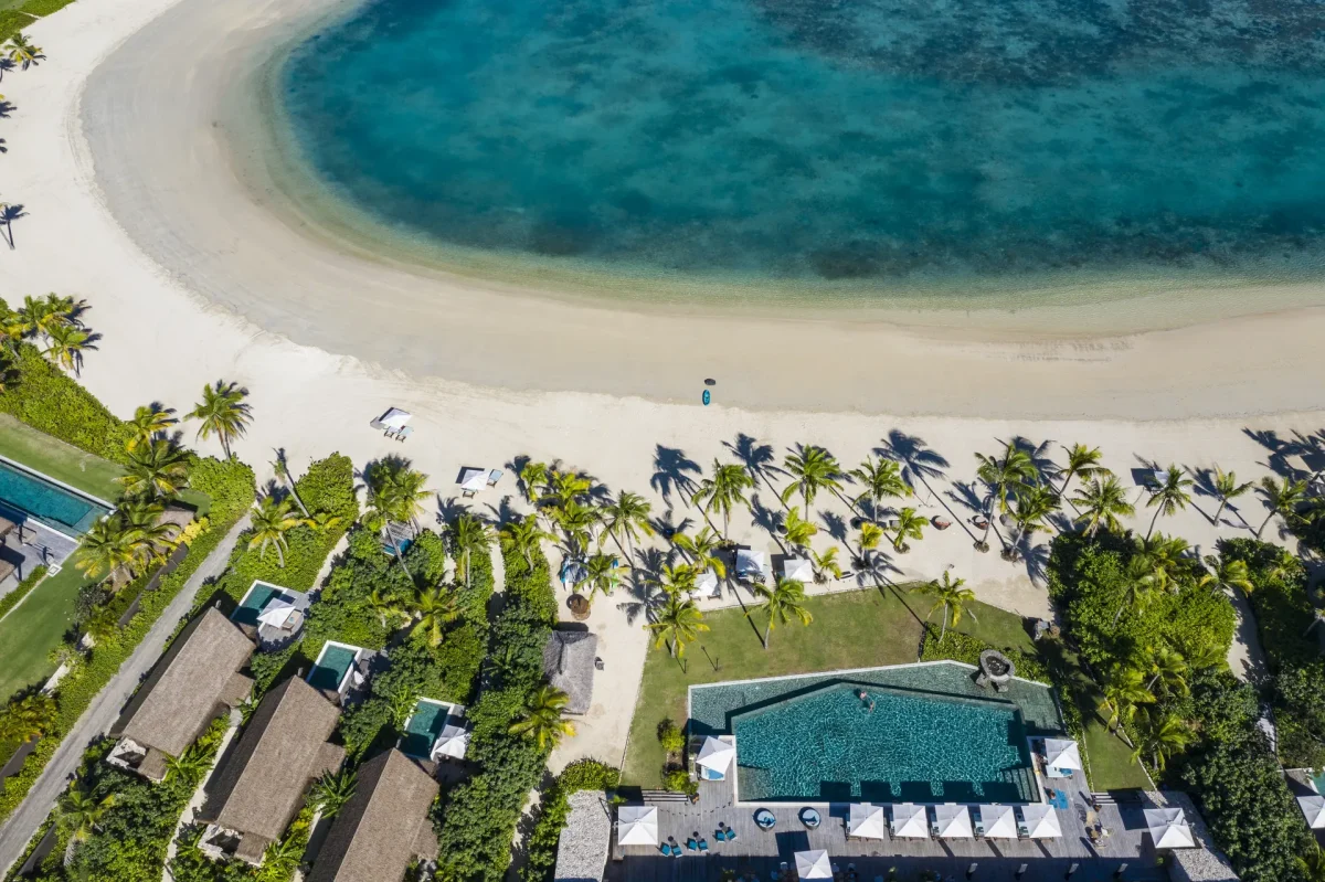 Beachfront pool villas and Tovolea at Six Senses Fiji