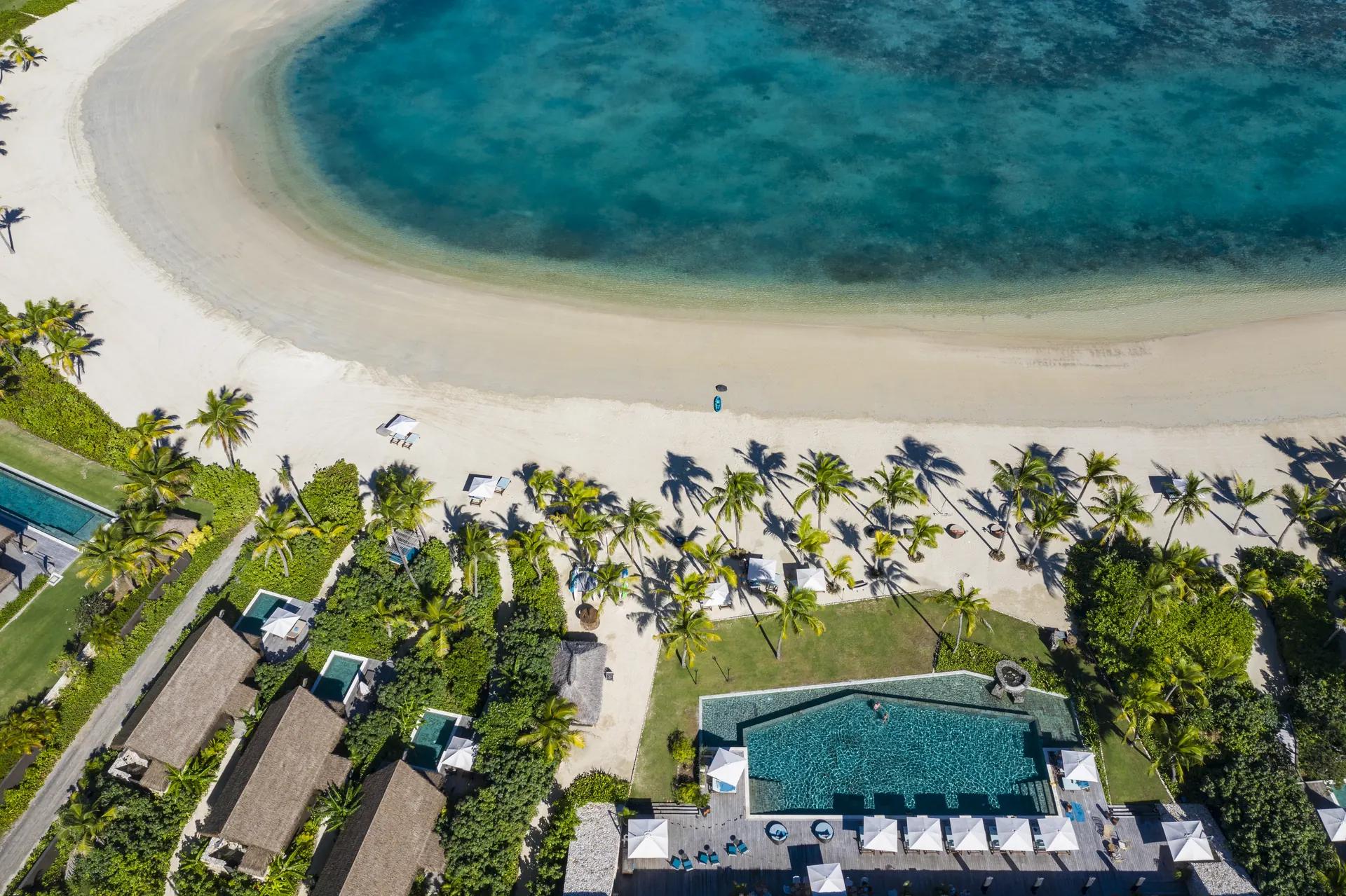 Beachfront pool villas and Tovolea at Six Senses Fiji